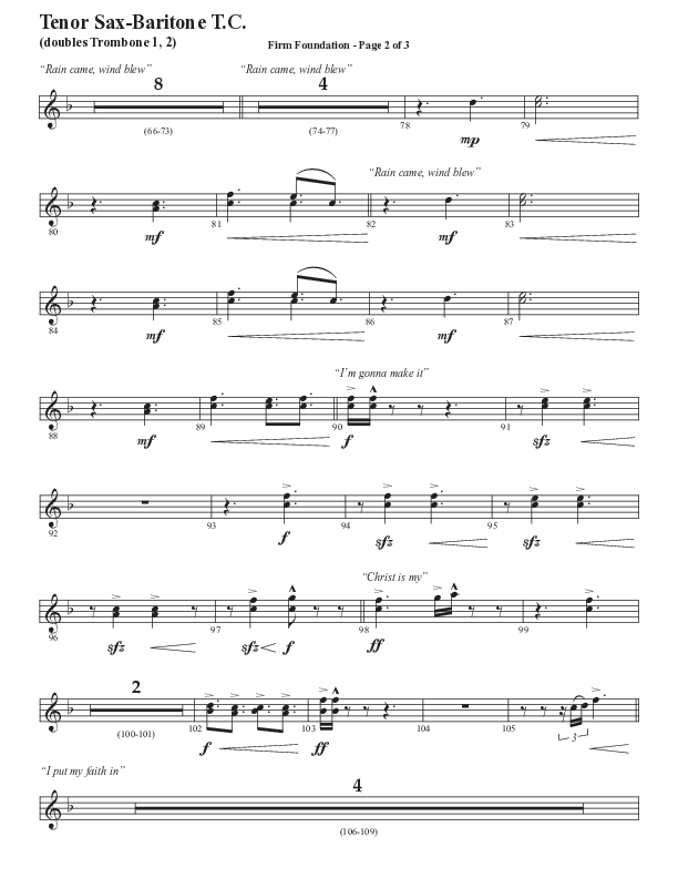 Firm Foundation (He Won't) (Choral Anthem SATB) Tenor Sax/Baritone T.C. (Semsen Music / Arr. Cliff Duren)