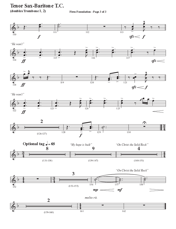 Firm Foundation (He Won't) (Choral Anthem SATB) Tenor Sax/Baritone T.C. (Semsen Music / Arr. Cliff Duren)