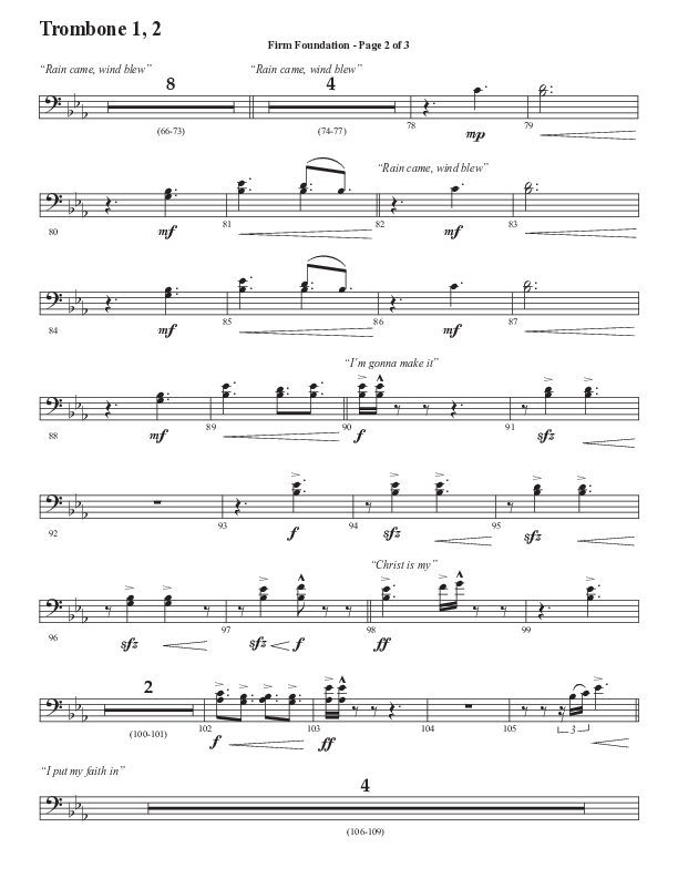 Firm Foundation (He Won't) (Choral Anthem SATB) Trombone 1/2 (Semsen Music / Arr. Cliff Duren)