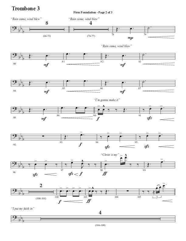 Firm Foundation (He Won't) (Choral Anthem SATB) Trombone 3 (Semsen Music / Arr. Cliff Duren)