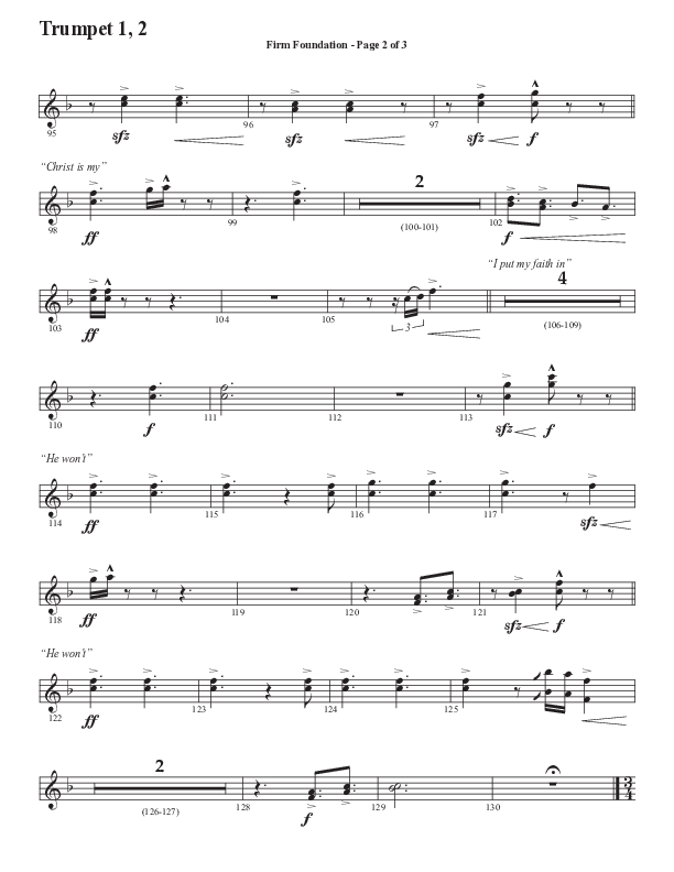 Firm Foundation (He Won't) (Choral Anthem SATB) Trumpet 1,2 (Semsen Music / Arr. Cliff Duren)