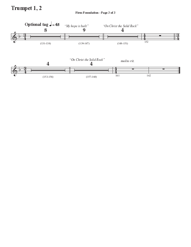 Firm Foundation (He Won't) (Choral Anthem SATB) Trumpet 1,2 (Semsen Music / Arr. Cliff Duren)