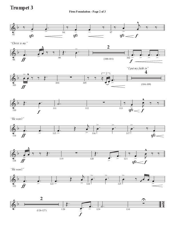 Firm Foundation (He Won't) (Choral Anthem SATB) Trumpet 3 (Semsen Music / Arr. Cliff Duren)