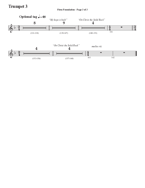 Firm Foundation (He Won't) (Choral Anthem SATB) Trumpet 3 (Semsen Music / Arr. Cliff Duren)