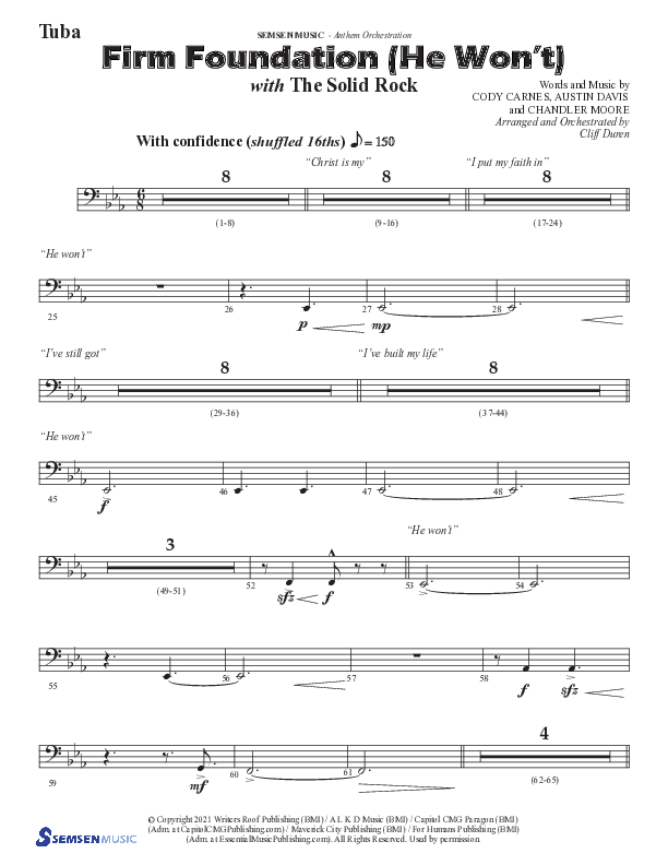 Firm Foundation (He Won't) (Choral Anthem SATB) Tuba (Semsen Music / Arr. Cliff Duren)
