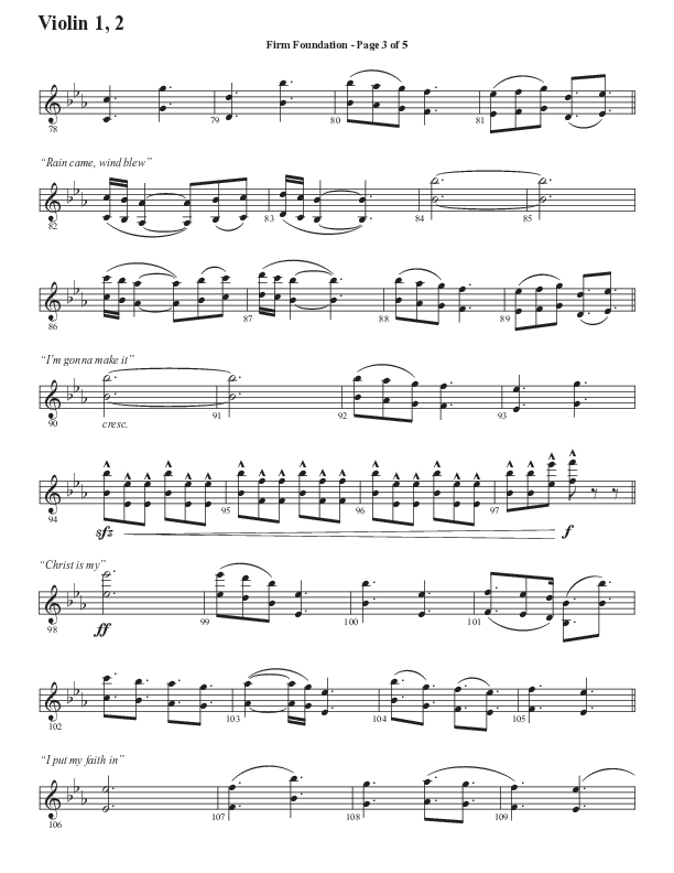 Firm Foundation (He Won't) (Choral Anthem SATB) Violin 1/2 (Semsen Music / Arr. Cliff Duren)