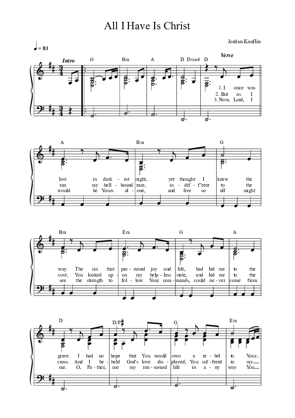 All I Have Is Christ Lead Sheet Melody (Anchor Hymns / Paul Baloche / Leslie Jordan)