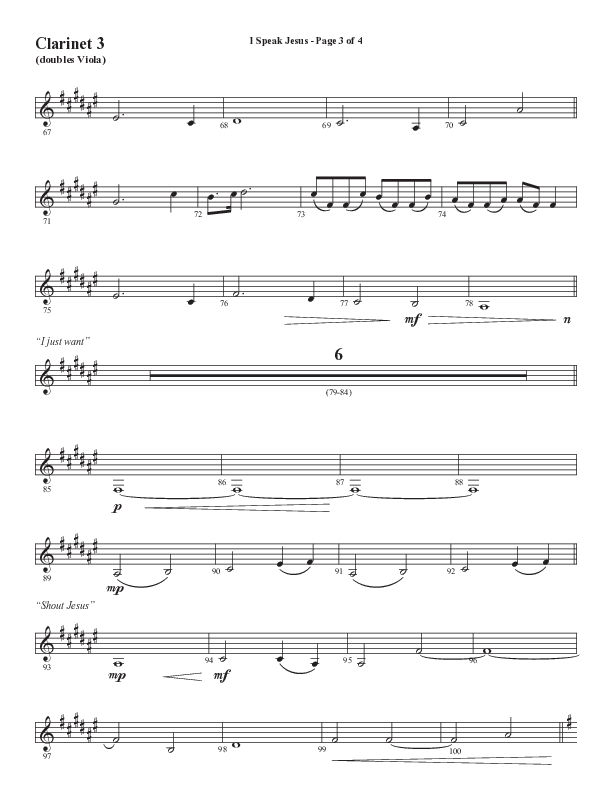 I Speak Jesus (Choral Anthem SATB) Clarinet 3 (Semsen Music / Arr. John Bolin / Orch. Daniel Semsen)
