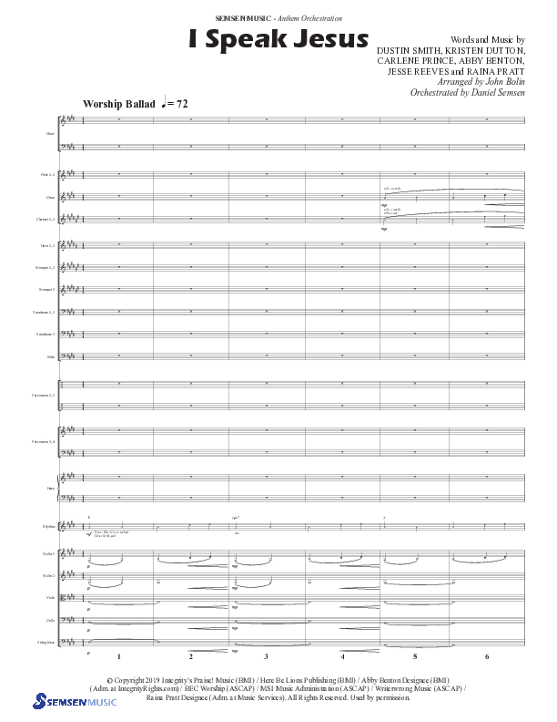 I Speak Jesus (Choral Anthem SATB) Orchestration (Semsen Music / Arr. John Bolin / Orch. Daniel Semsen)