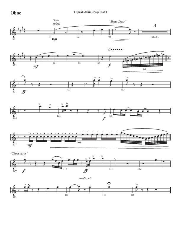 I Speak Jesus (Choral Anthem SATB) Oboe (Semsen Music / Arr. John Bolin / Orch. Daniel Semsen)