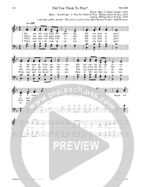 Did You Think To Pray Hymn Sheet (SATB) (Traditional Hymn)