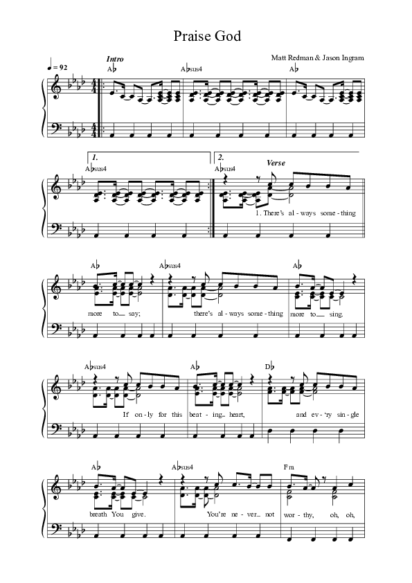 Praise God (Live) Lead Sheet Melody (Matt Redman)