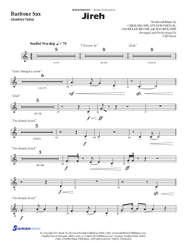 Jireh (Choral Anthem SATB) Bari Sax (Semsen Music / Arr. Cliff Duren)