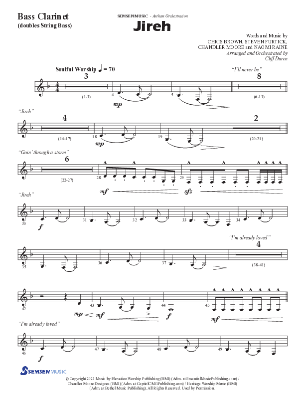 Jireh (Choral Anthem SATB) Bass Clarinet (Semsen Music / Arr. Cliff Duren)