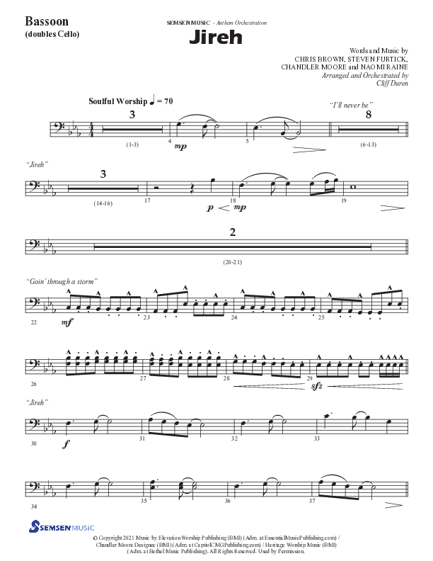 Jireh (Choral Anthem SATB) Bassoon (Semsen Music / Arr. Cliff Duren)