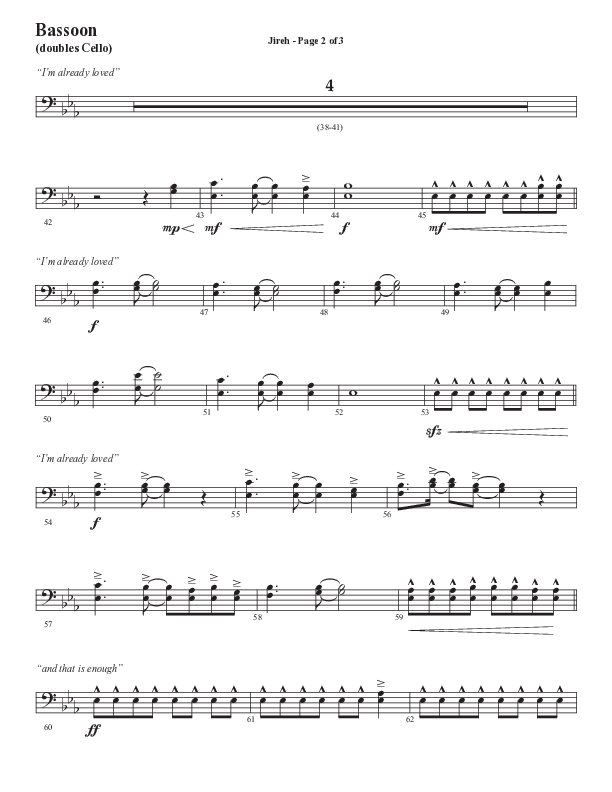 Jireh (Choral Anthem SATB) Bassoon (Semsen Music / Arr. Cliff Duren)