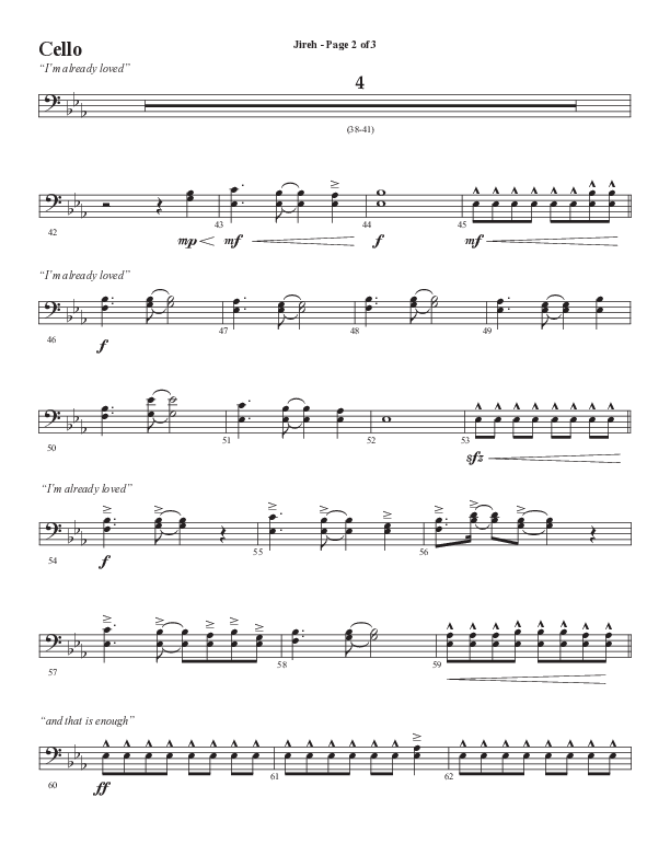 Jireh (Choral Anthem SATB) Cello (Semsen Music / Arr. Cliff Duren)