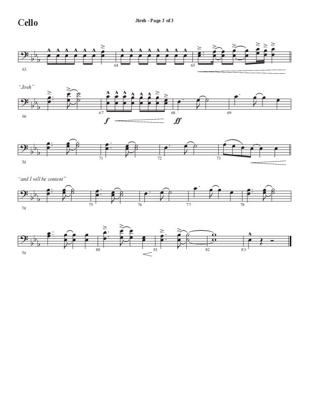 Jireh (Choral Anthem SATB) Cello (Semsen Music / Arr. Cliff Duren)
