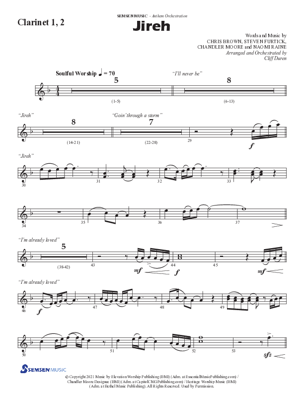 Jireh (Choral Anthem SATB) Clarinet 1/2 (Semsen Music / Arr. Cliff Duren)