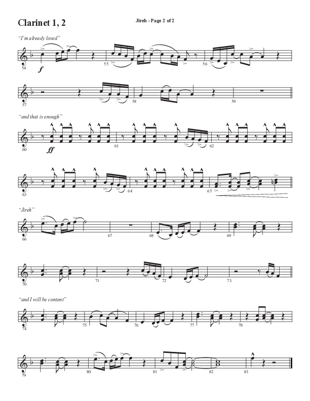 Jireh (Choral Anthem SATB) Clarinet 1/2 (Semsen Music / Arr. Cliff Duren)