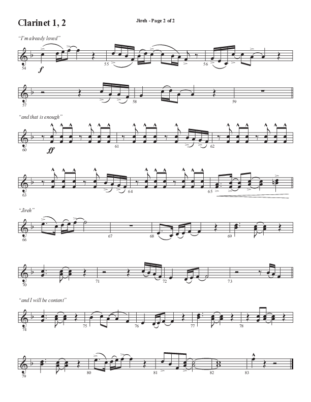 Jireh (Choral Anthem SATB) Clarinet 1/2 (Semsen Music / Arr. Cliff Duren)
