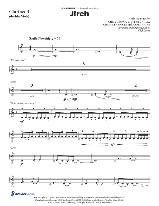Jireh (Choral Anthem SATB) Clarinet 3 (Semsen Music / Arr. Cliff Duren)