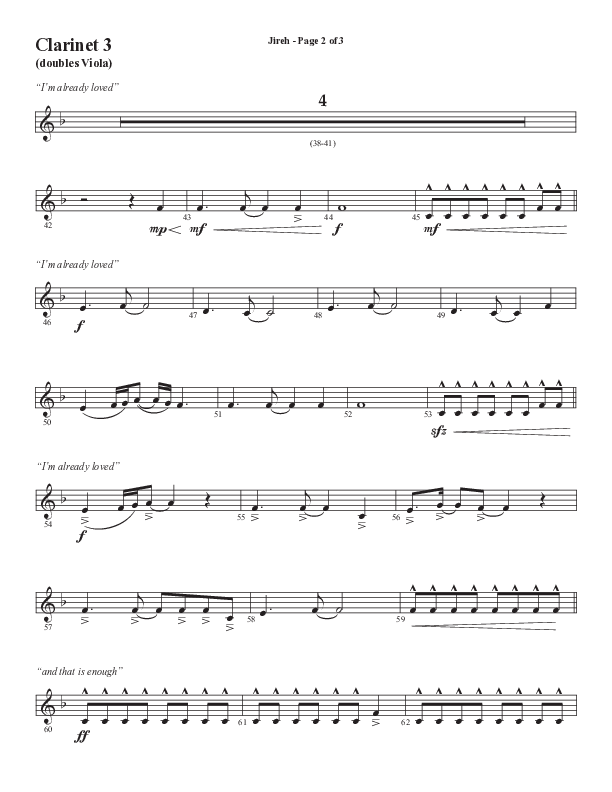 Jireh (Choral Anthem SATB) Clarinet 3 (Semsen Music / Arr. Cliff Duren)