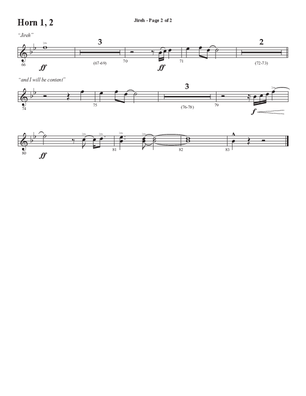 Jireh (Choral Anthem SATB) French Horn 1/2 (Semsen Music / Arr. Cliff Duren)