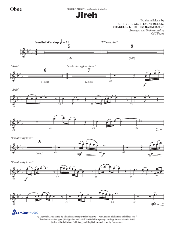 Jireh (Choral Anthem SATB) Oboe (Semsen Music / Arr. Cliff Duren)