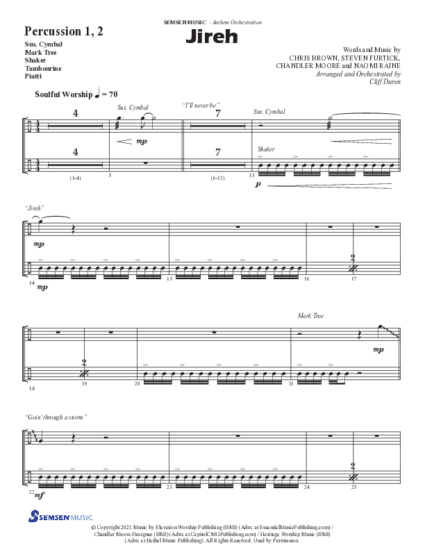 Jireh (Choral Anthem SATB) Percussion 1/2 (Semsen Music / Arr. Cliff Duren)