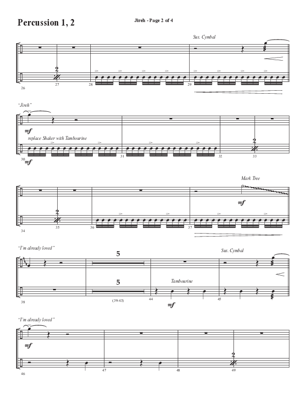 Jireh (Choral Anthem SATB) Percussion 1/2 (Semsen Music / Arr. Cliff Duren)
