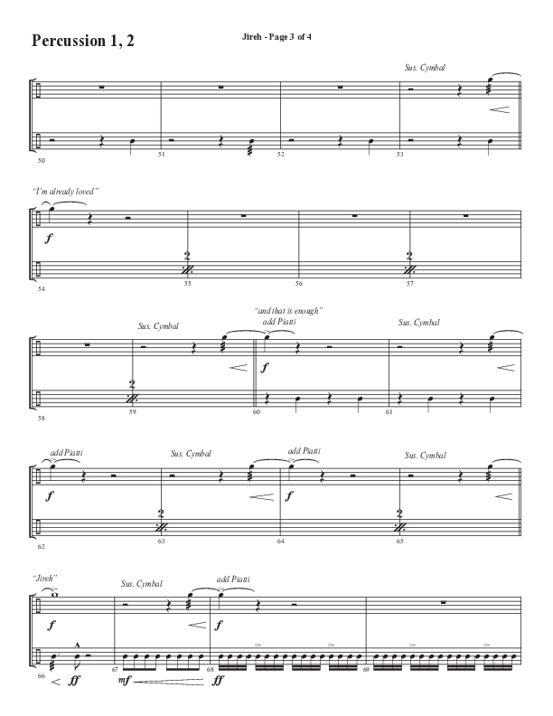 Jireh (Choral Anthem SATB) Percussion 1/2 (Semsen Music / Arr. Cliff Duren)