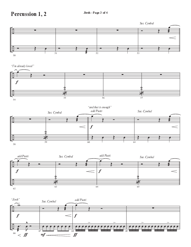 Jireh (Choral Anthem SATB) Percussion 1/2 (Semsen Music / Arr. Cliff Duren)