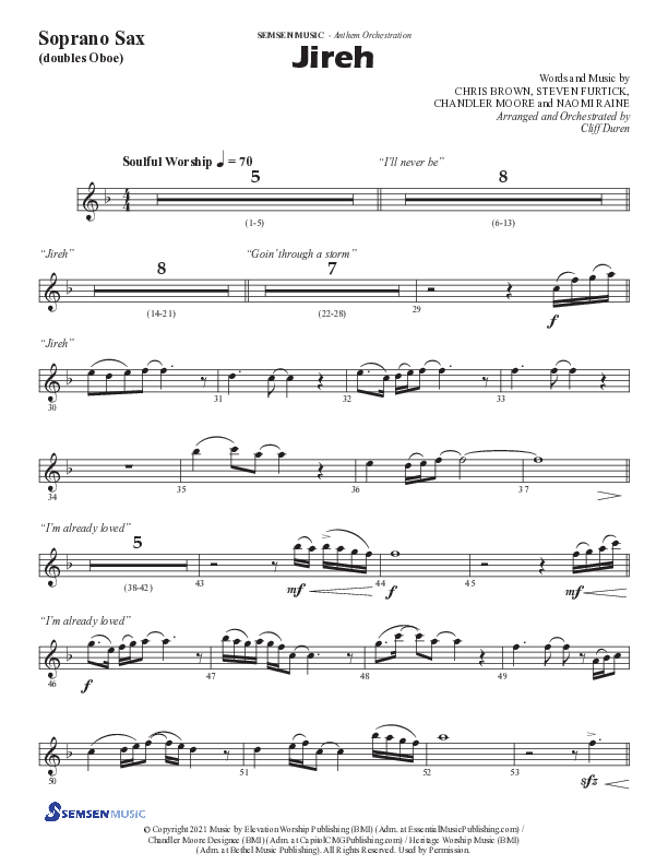 Jireh (Choral Anthem SATB) Soprano Sax (Semsen Music / Arr. Cliff Duren)