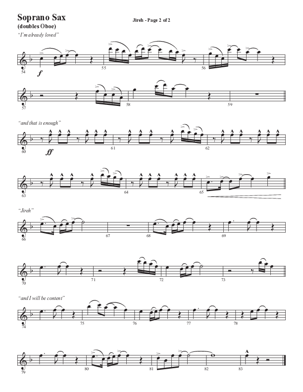 Jireh (Choral Anthem SATB) Soprano Sax (Semsen Music / Arr. Cliff Duren)