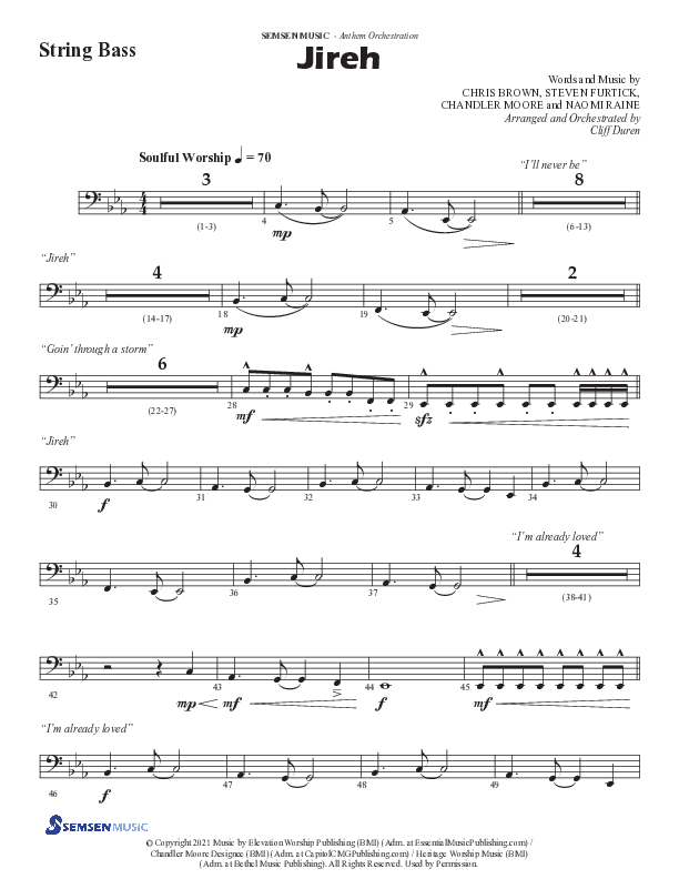 Jireh (Choral Anthem SATB) String Bass (Semsen Music / Arr. Cliff Duren)