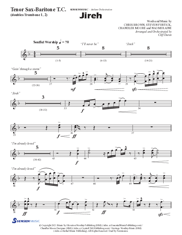 Jireh (Choral Anthem SATB) Tenor Sax/Baritone T.C. (Semsen Music / Arr. Cliff Duren)