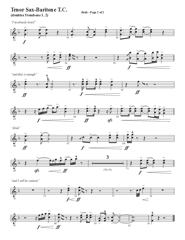 Jireh (Choral Anthem SATB) Tenor Sax/Baritone T.C. (Semsen Music / Arr. Cliff Duren)
