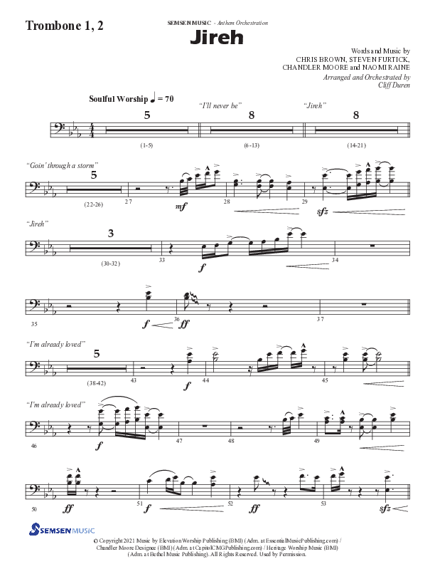 Jireh (Choral Anthem SATB) Trombone 1/2 (Semsen Music / Arr. Cliff Duren)