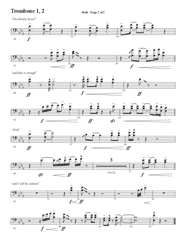 Jireh (Choral Anthem SATB) Trombone 1/2 (Semsen Music / Arr. Cliff Duren)