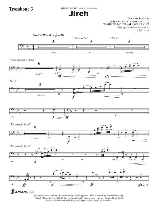 Jireh (Choral Anthem SATB) Trombone 3 (Semsen Music / Arr. Cliff Duren)