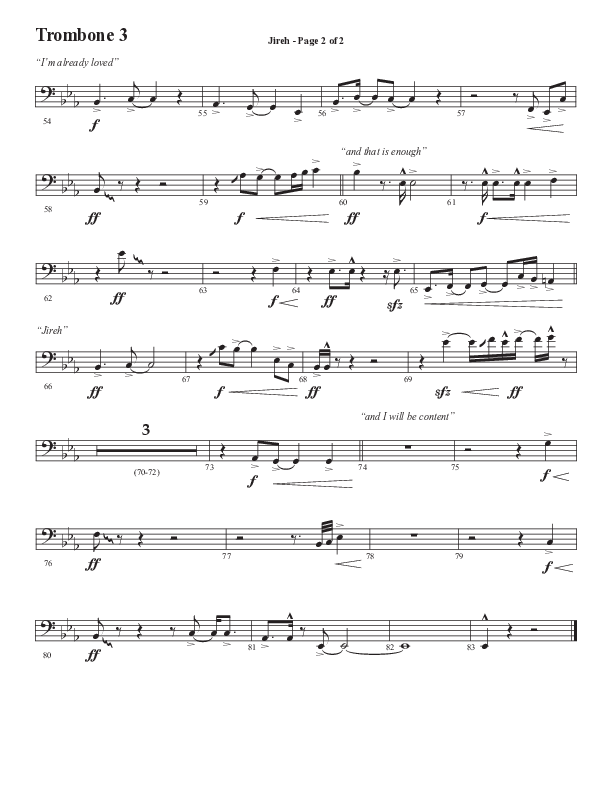 Jireh (Choral Anthem SATB) Trombone 3 (Semsen Music / Arr. Cliff Duren)