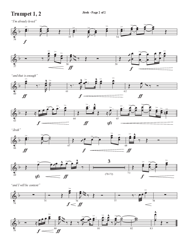 Jireh (Choral Anthem SATB) Trumpet 1,2 (Semsen Music / Arr. Cliff Duren)