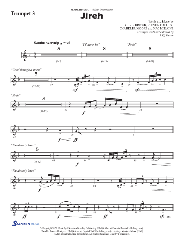 Jireh (Choral Anthem SATB) Trumpet 3 (Semsen Music / Arr. Cliff Duren)