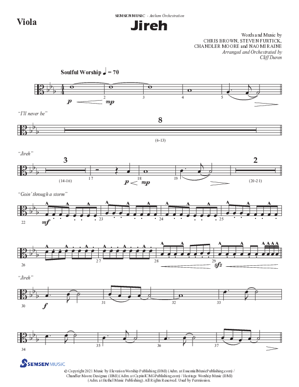 Jireh (Choral Anthem SATB) Viola (Semsen Music / Arr. Cliff Duren)