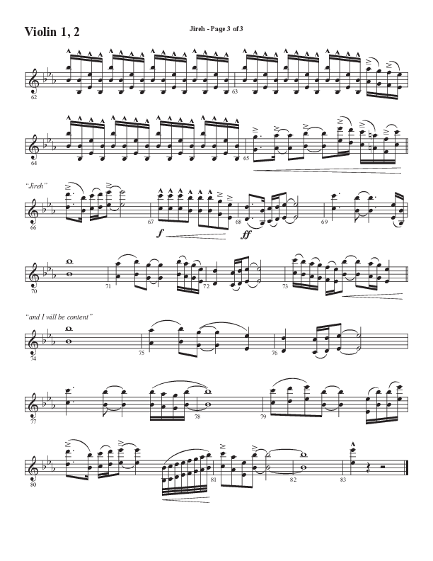 Jireh (Choral Anthem SATB) Violin 1/2 (Semsen Music / Arr. Cliff Duren)