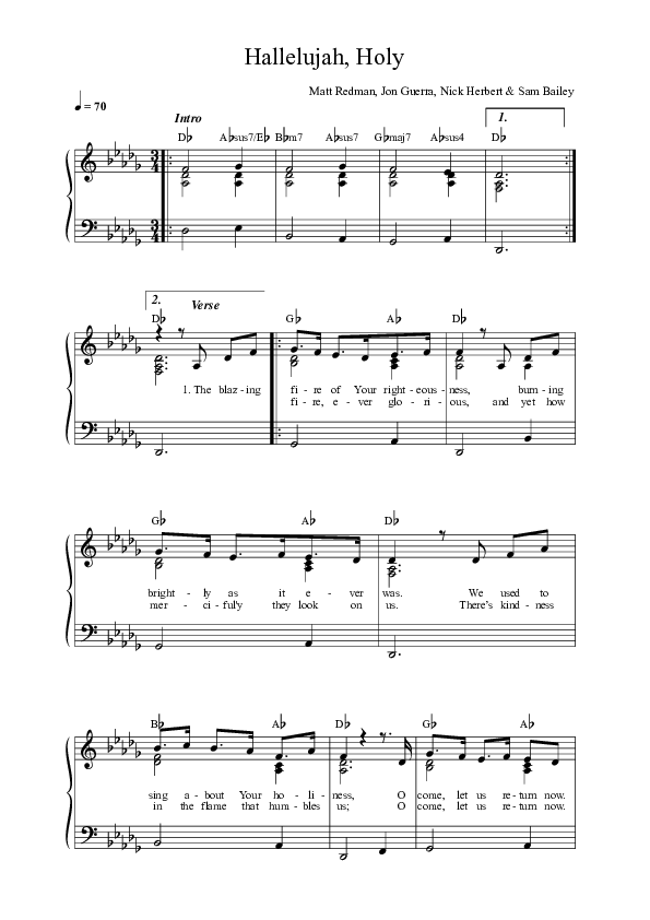 Hallelujah Holy (Live) Lead Sheet Melody (Matt Redman)