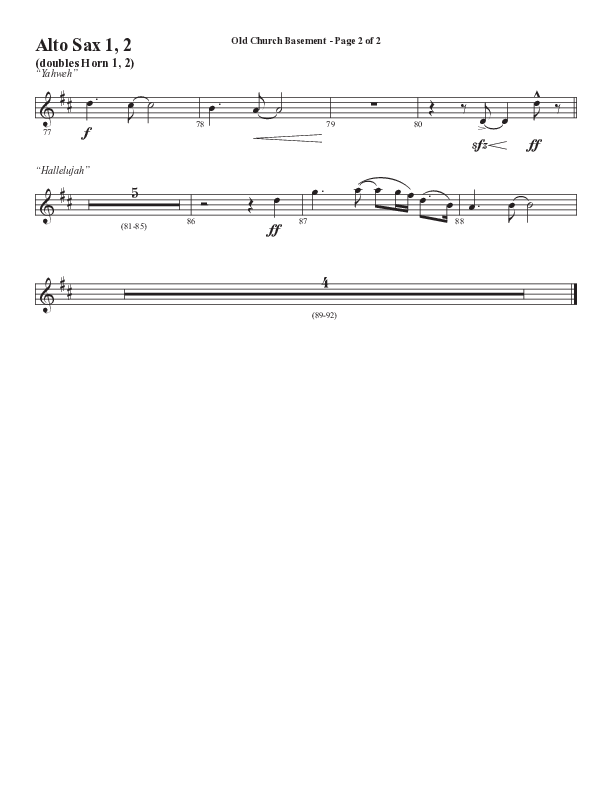 Old Church Basement (Choral Anthem SATB) Alto Sax 1/2 (Semsen Music / Arr. Cliff Duren)
