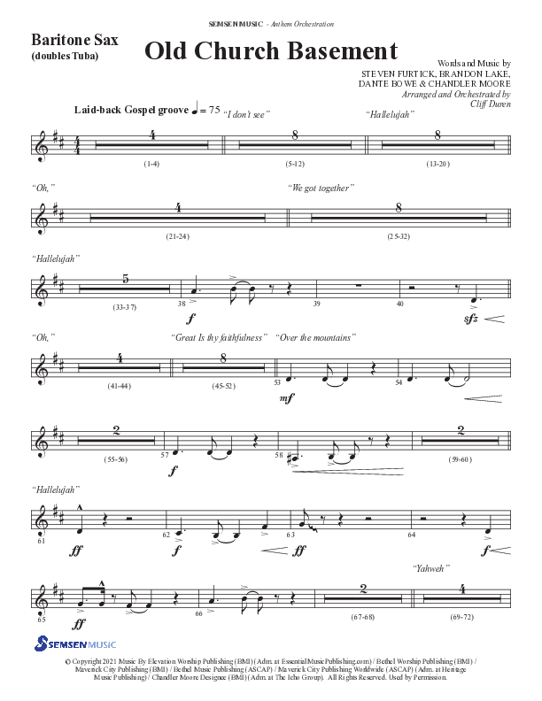 Old Church Basement (Choral Anthem SATB) Bari Sax (Semsen Music / Arr. Cliff Duren)