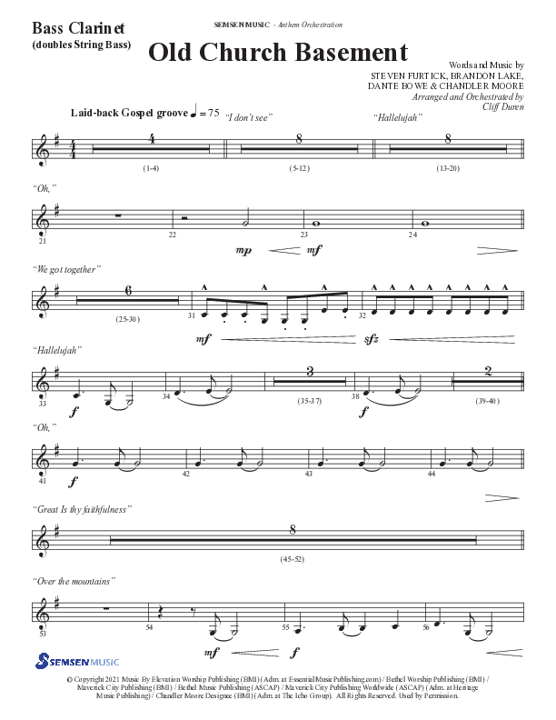 Old Church Basement (Choral Anthem SATB) Bass Clarinet (Semsen Music / Arr. Cliff Duren)